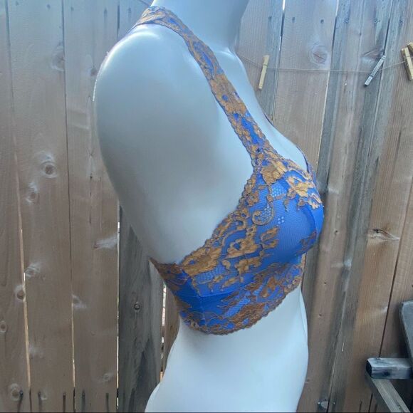 Free People Wild Roses Racerback lace Bralette in Blue and Gold size XS - Picture 5 of 8